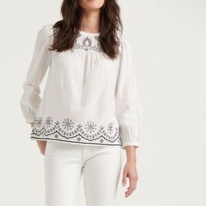 NWT Lucky Brand Ivy Embroidered Blouse Eyelet Peasant Top Shirt